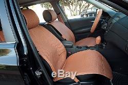 Car Seat Cover Shift Knob Belt Steering Wheel Orange Brown PVC Leather 32041b