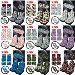 Car Seat Covers Full Set of 10 PCS + Floor Mats+Steering Wheel Cover Interior