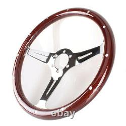 Car Steering Wheel Nostalgia Style Wood Grain Slotted Grip Brown/Silver 380mm