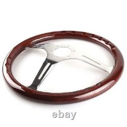 Car Steering Wheel Nostalgia Style Wood Grain Slotted Grip Brown/Silver 380mm