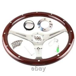 Car Steering Wheel Nostalgia Style Wood Grain Slotted Grip Brown/Silver 380mm