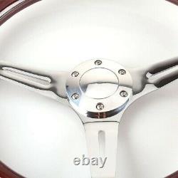 Car Steering Wheel Nostalgia Style Wood Grain Slotted Grip Brown/Silver 380mm