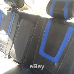 Carbon & Blue PVC Leather Car Seat Covers Steering Wheel Shift Knob Headrest Set