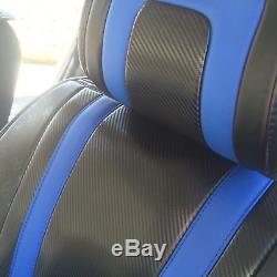 Carbon & Blue PVC Leather Car Seat Covers Steering Wheel Shift Knob Headrest Set