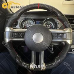 Carbon Fiber Flat Leather Steering Wheel Fit 10-2014 Ford Mustang Steering Wheel