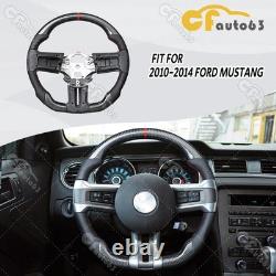 Carbon Fiber Flat Leather Steering Wheel Fit 10-2014 Ford Mustang Steering Wheel
