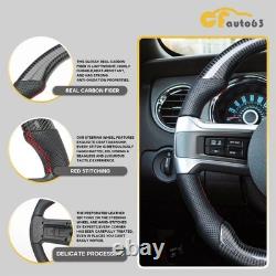 Carbon Fiber Flat Leather Steering Wheel Fit 10-2014 Ford Mustang Steering Wheel
