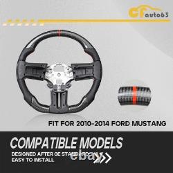Carbon Fiber Flat Leather Steering Wheel Fit 10-2014 Ford Mustang Steering Wheel