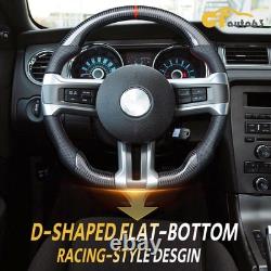 Carbon Fiber Flat Leather Steering Wheel Fit 10-2014 Ford Mustang Steering Wheel