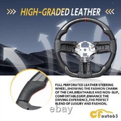 Carbon Fiber Flat Leather Steering Wheel Fit 10-2014 Ford Mustang Steering Wheel