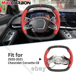 Carbon Fiber Red Leather Steering Wheel Fit Corvette C8 with Heated 2020-2026