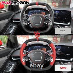 Carbon Fiber Red Leather Steering Wheel Fit Corvette C8 with Heated 2020-2026