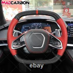 Carbon Fiber Red Leather Steering Wheel Fit Corvette C8 with Heated 2020-2026