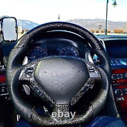 Carbon Fiber Steering Wheel Perforated Leather Balck Stitching For G37