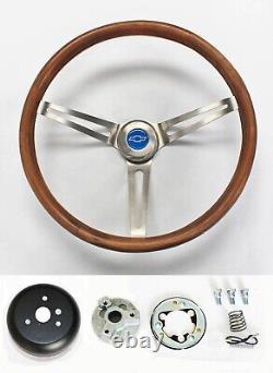 Chevelle Camaro El Camino Nova 15 Stained Wood Grip Steering Wheel Blue Bowtie