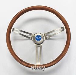 Chevelle Camaro El Camino Nova 15 Stained Wood Grip Steering Wheel Blue Bowtie