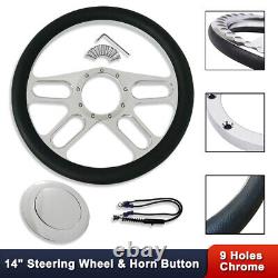 Chrome 14 Half Wrap 9 Holes New Age Style Steering Wheel & Smooth Horn Button