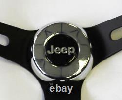 Classic Black Grip on Black Steering Wheel 13 1/2 fits 76-95 Jeep CJ5 CJ7 YJ
