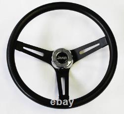 Classic Black Grip on Black Steering Wheel 13 1/2 fits 76-95 Jeep CJ5 CJ7 YJ