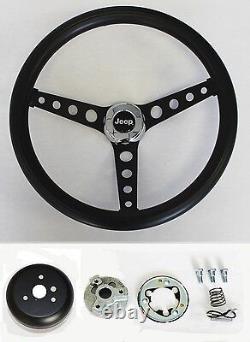 Classic Black on Black Steering Wheel 14 1/2 fits 1976-1995 Jeep CJ5 CJ7 YJ