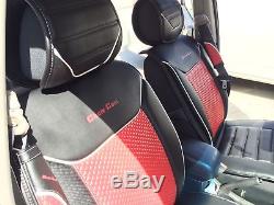 Cool Red PVC Leather Car Seat Cover Set Combo Headrest Steering Wheel Shift Knob