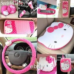 Cute Hello Kitty Set Car Accessories Steering Wheel Cover For Woman Pink Cartoon