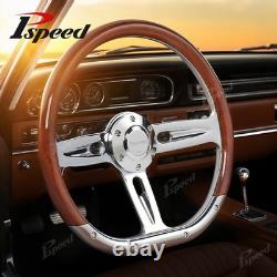 D-Shape 14 6-Bolt Car Truck Wood Grain Steering Wheel Chrome Spoke with Horn