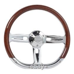 D-Shape 14 6-Bolt Car Truck Wood Grain Steering Wheel Chrome Spoke with Horn