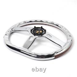 D-Shape 14 6-Bolt Car Truck Wood Grain Steering Wheel Chrome Spoke with Horn