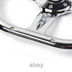D-Shape 14 6-Bolt Car Truck Wood Grain Steering Wheel Chrome Spoke with Horn