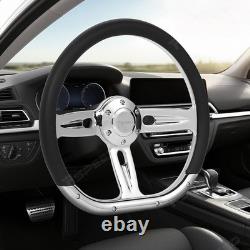 D-Shape 14 Chrome Spoke Steering Wheel 6-Bolt Black Leather Wrap For Car Truck
