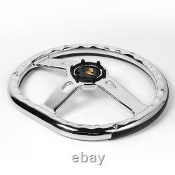 D-Shape 14 Chrome Spoke Steering Wheel 6-Bolt Black Leather Wrap For Car Truck
