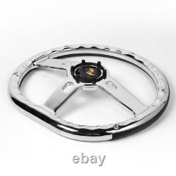 D-Shape 14 Chrome Spoke Steering Wheel 6-Bolt Black Leather Wrap For Car Truck