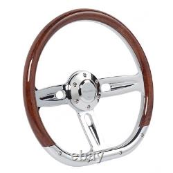 D-Shape 14 Polished Real Wood Steering Wheel Chrome Spoke 6-Bolt For Car Truck