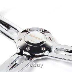 D-Shape 14 Polished Real Wood Steering Wheel Chrome Spoke 6-Bolt For Car Truck