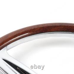 D-Shape 14 Polished Real Wood Steering Wheel Chrome Spoke 6-Bolt For Car Truck