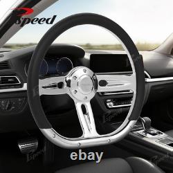 D-Shape 14 Racing Car Truck Black Leather Steering Wheel 6-Bolt with Chrome Spoke