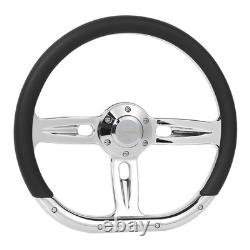 D-Shape 14 Racing Car Truck Black Leather Steering Wheel 6-Bolt with Chrome Spoke D-Shape 14 Racing Car Truck Black Leather Steering Wheel 6-Bolt with Chrome Spoke
