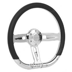 D-Shape 14 Racing Car Truck Black Leather Steering Wheel 6-Bolt with Chrome Spoke