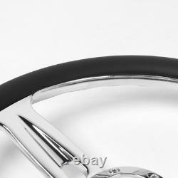 D-Shape 14 Racing Car Truck Black Leather Steering Wheel 6-Bolt with Chrome Spoke