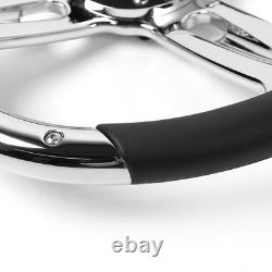 D-Shape 14 Racing Car Truck Black Leather Steering Wheel 6-Bolt with Chrome Spoke