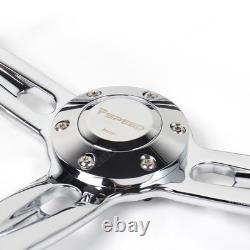 D-Shape 14 Racing Car Truck Black Leather Steering Wheel 6-Bolt with Chrome Spoke