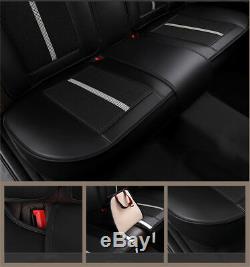 Durable Black 5-seat Car Seat Cover Cushion Pad+Steering Wheel Cover+Pillows Set