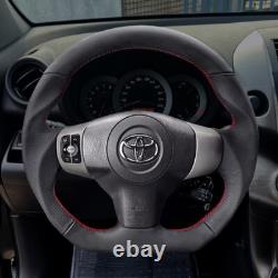 FIT TOYOTA RAV4 2006-2012 Black Genuine leather steering wheel RED stitch-SPORTS