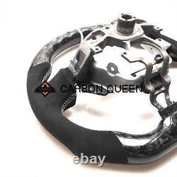 FORGED CARBON FIBER Steering Wheel FOR NISSAN 370Z Z34 BLACK LEATHER /WHITE LINE