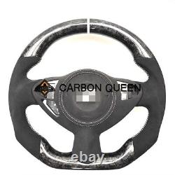 FORGED CARBON FIBER Steering Wheel FOR NISSAN 370Z Z34 BLACK LEATHER /WHITE LINE