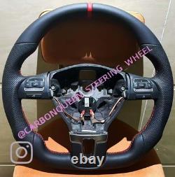 FULL LEATHER Steering Wheel FOR CC/Eos/Golf/Jetta/Passat/Tiguan/RED NO PADDLES