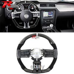 Fit 10-14 Ford Mustang Carbon Fiber Steering Wheel Alcantara White Stitch & Ring