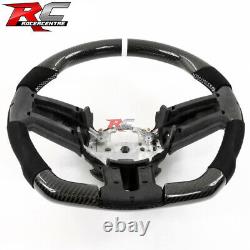 Fit 10-14 Ford Mustang Carbon Fiber Steering Wheel Alcantara White Stitch & Ring