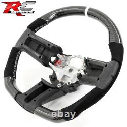 Fit 10-14 Ford Mustang Carbon Fiber Steering Wheel Alcantara White Stitch & Ring